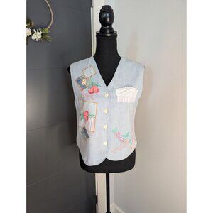 Vintage Petite‎ Sophisticate 100% Cotton Embroidered Applique Vest Size Small
